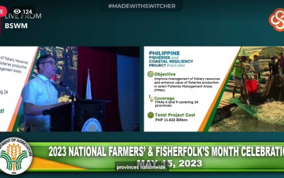 <p><strong>MAJOR PROJECTS</strong>. Agriculture Assistant Secretary Arnel de Mesa discusses key projects to help farmers and fishers improve production and yield in a speech on Monday (May 15, 2023) during the celebration of the National Farmers and Fishers Month. These projects include Adapting Philippine Agriculture to Climate Change, the Philippine Fisheries and Coastal Resiliency Project (FishCore), the Mindanao Inclusive Agriculture Development Project, and the Philippine Rural Development Project. <em>(Screengrab​)</em></p>