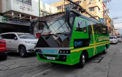 <p><strong>ECO-FRIENDLY BUS.</strong> More Electric and Power Corporation (MORE Power) is bringing in at least 10 air-conditioned electric buses (e-buses) to ply routes in Iloilo City this year. A test run has been conducted last week to showcase the alternative mode of transportation.<em> (Photo courtesy of MORE Power)</em></p>