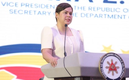 <p><strong>INCLUSIVE EDUCATION.</strong> Vice President and Education Secretary Sara Duterte leads the Language and Inclusion Summit 2023 at the Manila Marriot Hotel in Pasay City on Friday (May 19, 2023). Duterte promised to push for initiatives that would provide Filipino learners with equitable access to quality and inclusive education to address the so-called culture of “othering.” <em>(PNA photo by Robert Alfiler)</em></p>