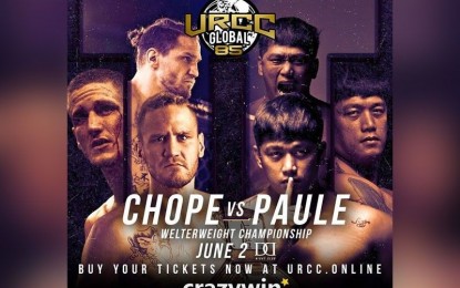 <p><strong>CHOPE VS PAULE.</strong> American fighter Will Chope stakes his Universal Reality Combat Championship (URCC) interim welterweight championship against Filipino Brian Paule in the main event of "URCC 85: Underdog" at DD Night Club in Quezon City on June 2. This is the first time that the two will battle since their 2017 faceoff.<em> (Contributed photo)</em></p>