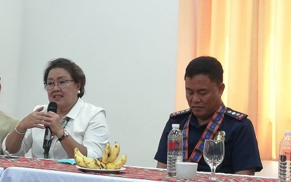 <p><strong>PRIORITIZE.</strong> Antique Governor Rhodora J. Cadiao requests newly assumed Antique Provincial Police Office (APPO) director Col. Rogelio L. Abran Jr. to prioritize the campaign against dynamite fishing during a press conference on May 22. Office of the Provincial Agriculture (OPA) chief Nicolasito Calawag said in an interview Tuesday (May 23, 2023) that rampant dynamite fishing is monitored in the islands of Batbatan and Maningning in the northern municipality of Culasi. <em>(PNA photo by Annabel Consuelo J. Petinglay</em>)</p>