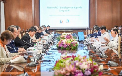 <p class="p1"><strong>DIGITAL TRANSFORMATION.</strong> President Ferdinand R. Marcos Jr. (seated, 2nd from right) presides over a sectoral meeting with the Department of Information and Communications Technology (DICT) at Malacañan Palace in Manila on Tuesday (May 23, 2023). During the meeting, Marcos was briefed about the DICT’s priority projects, including the digital transformation bid. <em>(Photo from PBBM’s official Facebook page)</em></p>