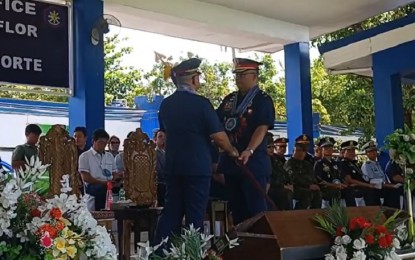 <p><strong>ACTING CHIEF</strong>. Brig. Gen. Sidney N. Villaflor (right) assumes as acting director of the Police Regional Office 6 (Western Visayas) on Wednesday (May 24, 2023). In his message, he said he wants law enforcement operations intensified while making sure that the rule of law and human rights are observed. <em>(Photo screenshot from PRO-6 FB page)</em></p>