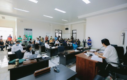 <p><strong>INQUIRY</strong>. Victorias City, Negros Occidental Councilor Audie Malaga (right) sits as the presiding officer pro tempore during the legislative inquiry on the foul odor caused by the molasses spill incident involving the Victorias Milling Co., held at the Sangguniang Panlungsod session hall on Wednesday afternoon (May 24, 2023). Councilor Dino Acuña led the call urging the VMC management to expedite actions to address the stench that has already affected 11 barangays in the city proper. <em>(Photo courtesy of Victorias City Information Office)</em></p>