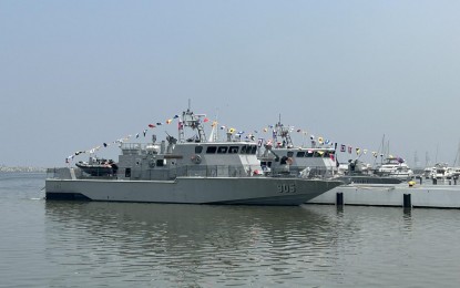 <p><strong>MISSILE</strong> <strong>BOATS</strong>. Newly commissioned patrol gunboats BRP Domingo Deluana (PG-905) and BRP Gener Tinangag (PG-903). These two ships were delivered to the Philippine Navy (PN) on April 11, 2023 by Israel Shipyards Ltd. and christened on May 8, 2023. These gunboats will be used to protect the country's vital choke points and littoral domains. <em>(Photo courtesy of  Bea Bernardo/PTV 4) </em></p>