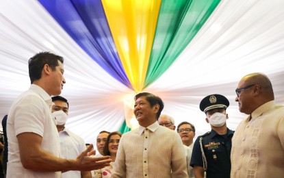 <p><strong>PENSION FUNDS.</strong> President Ferdinand R. Marcos Jr. joins the Government Service Insurance System’s (GSIS) 86th anniversary celebration at the GSIS Head Office in Pasay City on Wednesday (May 31, 2023). In a media interview, Marcos said the state pension funds will not be used as “seed fund” for the proposed Maharlika Investment Fund. (PNA photo by Rey Baniquet)</p>