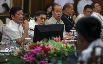<p><strong>AGRI MAP.</strong> President Ferdinand R. Marcos Jr. (left) presides over a meeting with members of the Philippine Rice Industry Stakeholders Movement (PRISM) at Malacañan Palace in Manila on Wednesday (May 31, 2023). During the meeting, Marcos pushed for the use of an agricultural map to boost the yield and income of farmers.<em> (Photo courtesy of the Presidential Photojournalists Association)</em></p>