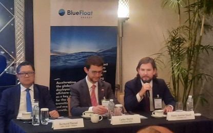 <div dir="auto"><strong>ENERGY PROJECT.</strong> Madrid-based offshore wind developer BlueFloat Energy announces that its largest planned offshore wind energy project will be located in the Philippines, with a capacity of 7.6 gigawatts. Answering questions from the media are (from left to right) Country Manager for the Philippines Raymund Pascual, Chief Executive Officer Carlos Martin, and Vice President for Business Development Pierre-Antoine Tetard during the press conference at the Manila Peninsula Hotel on June 2, 2023. <em>(PNA photo by Kris Crismundo)</em></div>