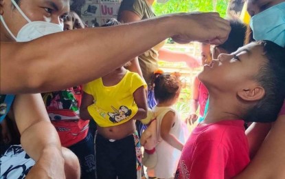 <p><strong>IMMUNIZATION.</strong> A child avails of the Measles-Rubella and Oral Polio Vaccine Supplemental Immunization Activity (MR-OPV SIA) in the Municipality of Bugasong on May 8, 2023. Irene Duldoco, Antique Integrated Provincial Health Office (IPHO) information officer, said in an interview Friday (June 2) that health workers are now doing rapid coverage monitoring to locate children who have yet to avail of the immunization. (<em>Photo courtesy of Antique IPHO</em>)</p>