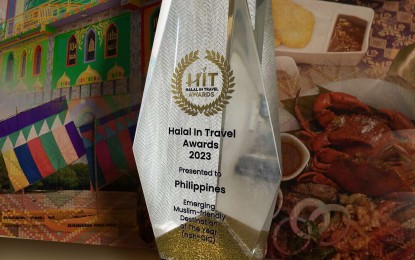 <p style="text-align: justify;">The Emerging Muslim-friendly Destination of the Year (non-OIC) plaque presented to the Philippines. <em>(Photo courtesy of DOT)</em></p>