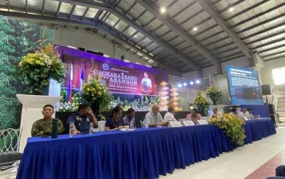 <p><strong>SUSTAINABLE DEVELOPMENT.</strong> Representatives of different government agencies attend the Nagkakaisang Bumabangon: The 2023 Pre-SONA Caravan in Sorsogon City on Monday (June 5, 2023). Also part of the activity was a Serbisyo Caravan that brought essential government services directly to the community through collaboration with various government agencies, private partners and other stakeholders.<em> (PNA photo by Connie Calipay)</em></p>