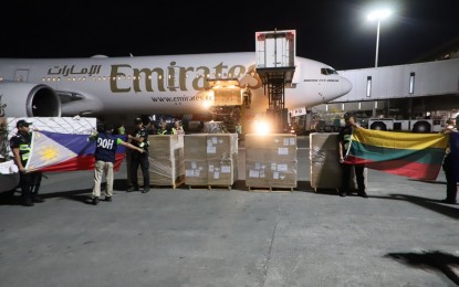 <p><strong>BIVALENT JABS.</strong> The bivalent Covid-19 vaccine donation from the Lithuanian government arrives at the Ninoy Aquino International Airport early this month. The Department of Health will launch the vaccination for the vulnerable population using bivalent jabs on June 21.<em> (Photo courtesy of DOH)</em></p>