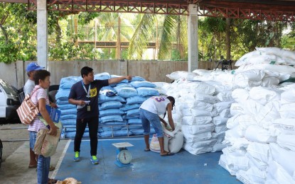 <p><strong>FREE SEEDS.</strong> A farmer receives free palay seeds during the distribution held at the Tabug Community Center on Thursday (June 8, 2023). The city government of Batac is distributing free palay seeds to the farmers this planting season. <em>(Photo courtesy of the City Government of Batac)</em></p>