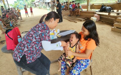 <p><strong>PROTECTION</strong>. A vaccination drive in the remote Carolina village in Matuguinao, Samar in this May 20, 2023 photo. With a week left before the end of the measles-rubella mass vaccination drive, at least 99,015 preschool children in Eastern Visayas have yet to receive the vaccine, the Department of Health reported on June 8. <em>(Photo courtesy of Mariel Elizalde)</em></p>
<p> </p>
