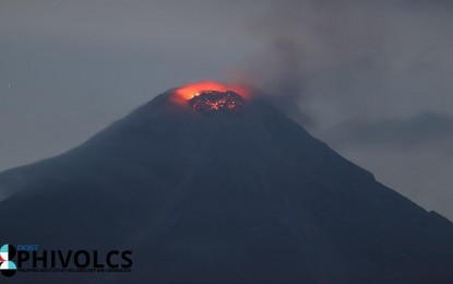 <p><strong>PERILOUS BEAUTY</strong>. Mt. Mayon in Legazpi City, Albay province at 7 p.m. on Friday (June 9, 2023), as released by the Philippine Institute of Volcanology and Seismology. The volcano’s increased activities this week prompted the provincial board of Albay to place the entire province under a state of calamity. <em>(Photo courtesy of Phivolcs)</em></p>