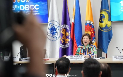 <p><strong>GOV’T REVENUES.</strong> Budget Secretary Amenah Pangandaman attends a press conference after the 185th meeting of the inter-agency Development Budget Coordination Committee (DBCC) at the DOF Podium on Friday (June 9, 2023). Pangandaman said the government revenues are projected to reach PHP3.729 trillion in 2023 and PHP6.622 in 2028.<em> (Photo from DBM FB page)</em></p>