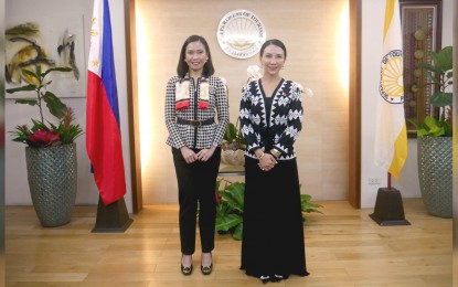 <p><strong>MIDDLE EAST TOURISTS.</strong> Tourism Secretary Christina Frasco (right) and Karen Remo, CEO and founder of the NPM Group, hold a meeting at the headquarters of the Department of Tourism in Makati on June 5, 2023. The two discussed the diverse range of tourism opportunities that the Philippines could promote in the Middle East. <em>(Photo from the Filipino Times)</em></p>