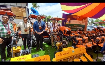 <p><strong>FARM MACHINERY</strong>. Department of Agrarian Reform Secretary Conrado Estrella III (right) and government officials in the Ilocos Region pose with farm machinery and equipment that were donated in Lingayen, Pangasinan on Monday (June 12, 2023). The farm machinery and equipment worth PHP42 million were distributed to 13,609 agrarian reform beneficiaries. <em>(Photo by Liwayway Yparraguirre)</em></p>