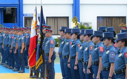 <p><strong>WEEKLONG OPS.</strong> Police officers line up during the flag-raising ceremony of the Police Regional Office (PRO)-Central Visayas headquarters at Camp Sergio Osmeña Sr. in Cebu City on Monday (June 19, 2023). PRO-7 director Brig. Gen. Anthony Aberin said a total of PHP7.1 million worth of shabu was confiscated in PRO-7's weeklong anti-criminality campaign.<em> (Photo courtesy of PRO-7 PIO)</em></p>