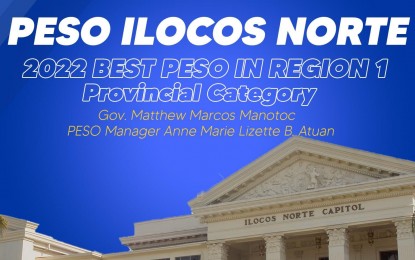 <p><strong>BEST PESO</strong>. Ilocos Norte has been adjudged as the best PESO performer in Region 1. The Department of Labor and Employment Regional Office 1 announced this on its Facebook page on June 19, 2023, congratulating the province for its award-winning employment programs, benefiting the Ilocano youth, including out-of-school youth and seniors. (<em>PNA photo courtesy of DOLE-1</em>)</p>
<p> </p>