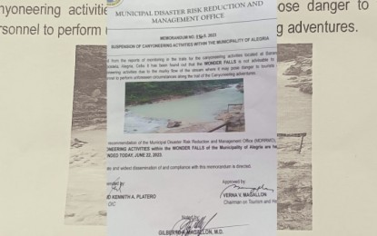 <p><strong>CANYONEERING</strong>. The Memorandum No. 016, series of 2023, issued by Alegria Mayor Gilberto Magallon issued on Thursday (June 22, 2023). Magallon ordered the temporary suspension of canyoneering activities in Alegria due to physical hazards that may harm visitors in the area. <em>(Contributed photo)</em></p>