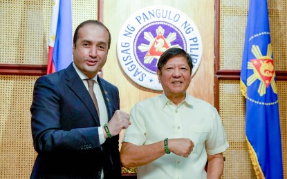<p><strong>GRATEFUL</strong>. President Ferdinand R. Marcos Jr. and United Arab Emirates (UAE) Ambassador to the Philippines Mohamed Obaid Salem Alqataam Alzaabi meet at Malacañan Palace in Manila on June 13, 2023. Communications Secretary Cheloy Garafil said on Friday (June 23) that Marcos thanked UAE President Sheikh Mohamed Bin Zayed Al Nahyan for pardoning three convicted Filipinos upon his request. <em>(Photo from Bongbong Marcos Facebook)</em></p>