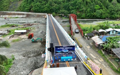 <p><strong>NEW BRIDGE</strong>. An aerial photo of the newly-completed Diteki Bridge in San Luis, Aurora that was formally inaugurated on Wednesday (June 28, 2023). The eight-span bridge will serve as a vital link connecting Nueva Ecija and Aurora provinces. <em>(Photo courtesy of DPWH Region 3)</em></p>