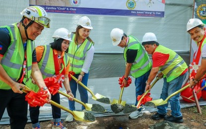 <p><strong>EVACUATION CENTER</strong>. Lapu-Lapu City Lone District Rep. Cindi King-Chan (3rd from left) leads other officials and contractors in the groundbreaking ceremony of a PHP17.8 million evacuation center in Barangay Talima on Olango Island on Thursday (June 29, 2023). The evacuation center will serve as the people's protective shelter during calamities. <em>(Photo courtesy of Lapu-Lapu City PIO)</em></p>