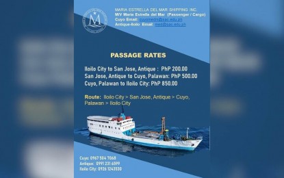 <p><strong>ROUTE REOPENING</strong>. A commercial passenger-cargo vessel M/V Maria Estrella del Mar has completed its maiden voyage that reopened the route from Antique province to Cuyo, Palawan on Thursday (June 29, 2023) according to Jose Edison Tondares, board secretary of the Maria Estrella del Mar Shipping, Inc. which operates the vessel in an interview. He said the revision of the maritime route, Iloilo-Antique-Palawan, can help boost trade and tourism in these areas. (<em>PNA photo courtesy Jose Edison Tondares</em>)</p>