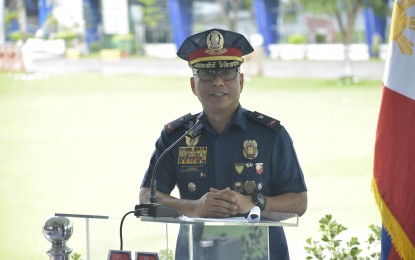 <p><strong>COMMUNITY POLICING.</strong> Brig. Gen. Pablo Labra II, director of the Police Regional Office in the Caraga Region, acknowledges the role of education in the fight against all forms of criminality in the region. Labra led the launch of the 28th Police Community Relations Month on Monday (July 3, 2023) at the PRO-13 headquarters in Butuan City.<em> (Photo courtesy of PRO-13)</em></p>