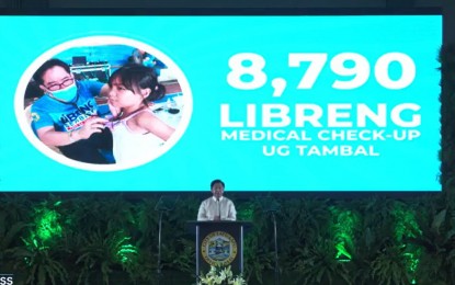 <p><strong>NEW HOSPITAL BUILDING</strong>. Mayor Junard Chan delivers his State of the City address at the Hoopsdome in Lapu-Lapu City on Wednesday (July 5, 2023). Chan announced that the new hospital building equipped with state-of-the-art apparatus will decongest the Lapu-Lapu City Hospital. <em>(Screengrab from Lapu-Lapu City PIO video)</em></p>