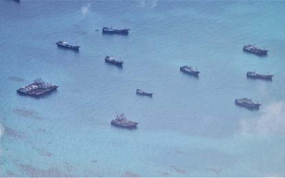 <p><strong>UNWANTED GUESTS.</strong> Chinese militia vessels are shown intruding in the vicinity of Kalayaan Island Group within the Philippine Exclusive Economic Zone (EEZ) on June 30. The Philippines on Thursday (Aug. 31, 2023) slammed China’s 2023 edition of its so-called “standard map” that still shows swaths of Philippine features in the West Philippine Sea. <em>(Photo courtesy of Philippine Navy)</em></p>