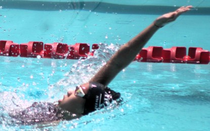 <p><strong>QUALIFIER.</strong> Catherine Cruz of Mabalacat Race Pace team competes in the Girls’ 14-15 200-meter backstroke during tryouts at the Rizal Memorial Sports Complex in Malate, Manila on Saturday (​July 8, 2023). Cruz met the qualifying time standard on Friday to earn a provisional slot to the national team going to the Southeast Asia Age Group Championships in Indonesia next month. <em>(Contributed photo)</em></p>