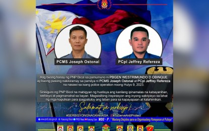 <p><strong>ARRESTED.</strong> The two members of the Albay Provincial Police Office who were shot and killed by motorcycle-riding suspects in Oas, Albay on Sunday night (July 9, 2023). The suspects were arrested during a pursuit operation shortly after the attack.<em> (Infographic courtesy of PRO5)</em></p>