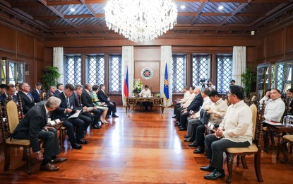 <p><strong>BUSINESS OPPORTUNITIES</strong>. Members of the Business Executives for National Security meet with President Ferdinand R. Marcos Jr. at the Malacañan Palace, Manila on Monday (July 10, 2023). BENS reaffirmed its commitment to boost cooperation and investment of American firms in the Philippines. <em>(Photo courtesy of PCO)</em></p>