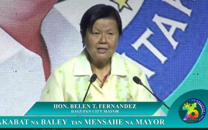 <p><strong>BOUNCING BACK.</strong> Mayor Belen Fernandez delivers her State of the City Address (Pakabat ed Baley) in Dagupan City, Pangasinan on Monday (July 10, 2023). Fernandez disclosed the increased revenue of the city, manifesting that economy is bouncing back after the pandemic. <em>(Screenshot from Mayor Belen Fernandez's Facebook page)</em></p>