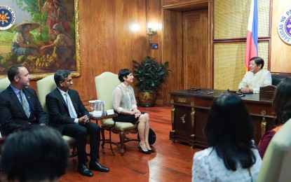 <p class="p1"><strong>FAREWELL CALL.</strong> President Ferdinand R. Marcos Jr. welcomes French Ambassador to the Philippines Michèle Boccoz as she paid a farewell call at the Study Room of Malacañan Palace in Manila on Tuesday (July 11, 2023). Boccoz helped increase the levels of cooperation between the two countries in various fields, including energy, green energy, food security, and climate change issues. <em>(Photo courtesy of the Office of the President)</em></p>