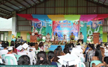 <p>Vice President Sara Duterte on Wednesday (July 12, 2023) is the keynote speaker during the sixth commencement exercises at the Tocok National High School in San Fabian town, Pangasinan. Duterte told the young graduates to never lose hope in achieving their dreams in life. <em>(Photo courtesy of OVP FB Page) </em></p>