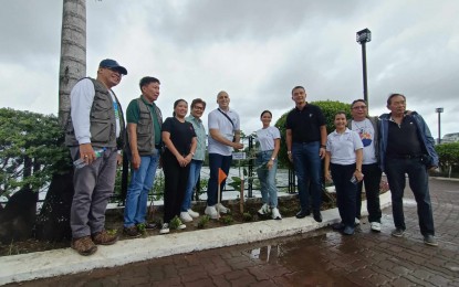 <p><strong><span data-preserver-spaces="true">GREENING.</span></strong> Officials of the Department of Environment and Natural Resources, Iloilo City Lone District Rep. Julienne Baronda (6th from left), and city government department heads join the ceremonial tree planting to mark the start of the Gugma Youth cleanup and tree planting activity at the Esplanade 4 park on Friday (July 14, 2023). About 3,600 youths were tapped for the initiative supported by the Labor and Environment departments. <em>(PNA photo by PGLena)</em></p>