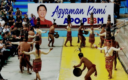 <p><strong>POT DANCERS.</strong> The Kalinga dance troupe from the municipality of Lubuagan performs the <em>banga</em> (pot) dance during the 36th Cordillera Day celebration in Luna, Apayao on Saturday (July 15, 2023). President Ferdinand R. Marcos Jr. sent a message, honoring the Cordillerans for prevailing over challenges and urging them to celebrate with pride and vigor the solidarity, dynamism and camaraderie they have developed through the years. <em>(Photo courtesy of Dave Leprozo Jr.)</em></p>