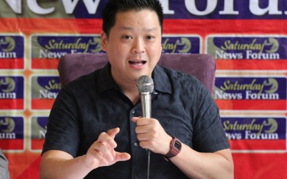 <p><strong>FOOD STAMPS</strong>. Department of Social Welfare and Development (DSWD) Secretary Rex Gatchalian speaks during a news forum in Quezon City on Saturday (July 15, 2023). Gatchalian said the DSWD would pilot the Marcos administration’s food stamp program on July 18, starting with 50 food-poor families in Manila. <em>(PNA photo by Robert Alfiler)</em></p>