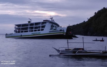 <p><strong>SHIP AGROUND.</strong> MV Maria Helena, a roll-on roll-off/passenger vessel, ran aground in waters off Banton Island in Romblon on Sunday (July 16, 2023). The Maritime Industry Authority has since suspended the safety certificate of the ship, preventing its return to operation prior to a safety inspection. <em>(Photo courtesy of PCG)</em></p>