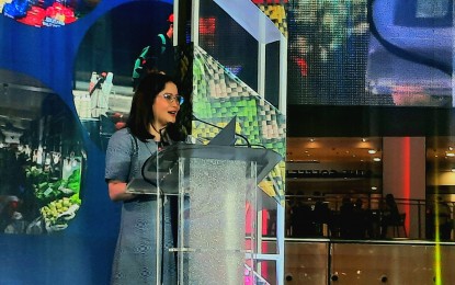 <p><strong>FINANCIAL LITERACY.</strong> Bangko Sentral ng Pilipinas Deputy Governor Bernadette Romulo-Puyat delivers her speech at the BPI Financial Wellness Fair at Glorietta 2 in Makati City on Thursday (July 20, 2023). The fair is in conjunction with BPI Foundation's 45th anniversary. <em>(PNA photo by Kris M. Crismundo)</em></p>