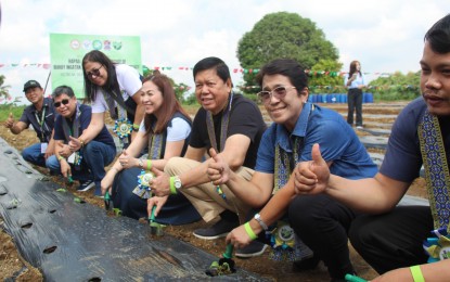 <p><strong>SEEDS OF THE FUTURE</strong>. Officials of the Department of Agriculture, Department of the Interior and Local Government, Dasmariñas City local government on Thursday (July 20, 2023) plant seeds to mark the HAPAG-BIDA program's Calabarzon launch. The event sought to urge residents to engage in backyard farming while avoiding illegal drugs. <em>(Photo courtesy of DA Calabarzon) </em></p>