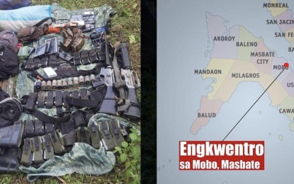 <p><strong>RECOVERED.</strong> Two high-powered firearms and other war materiel of the New People's Army (NPA) are recovered after an armed encounter with soldiers and rebel groups in Masbate province on Thursday (July 20, 2023). The weapons included two M16 rifles, 12 pieces of 40-mm high explosive ammunition, and two anti-personnel mines<em>. (Photo courtesy of 9ID)</em></p>
