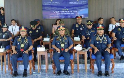 <p><strong>NEW PRO-13 DIRECTOR</strong>. Brig. Gen. Kirby John Kraft (left) is the new director of the Police Regional Office in the Caraga Region, installed during the turnover ceremony at Camp Rafael Rodriguez in Butuan City on Friday (July 21, 2023). He replaced Brig. Gen. Pablo Labra II (right), who served for nine months. <em>(Photo courtesy of PRO-13)</em></p>