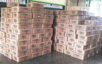 <p><strong>FOOD PACKS</strong>. Food packs are prepositioned by the Department of Social Welfare and Development (DSWD) in Apayao in this photo from July 14, 2023. The DSWD has already prepositioned 51,000 family food packs in the six provinces of the Cordillera Administrative Region as part of the preparation for Typhoon Egay. <em>(PNA photo by Liza T. Agoot)</em></p>