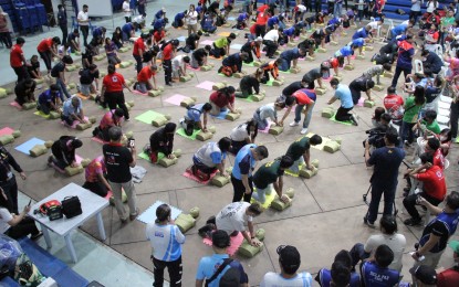 <p><strong>CPR-READY PH</strong>. Some 253 Pasigueños join a successful nationwide cardiopulmonary resuscitation (CPR) awareness campaign at the Pasig City Complex along Caruncho Avenie in Pasig City on Tuesday (July 25, 2023). The Philippine Heart Association is the lead agency of CPR-ReadyPh which gained massive support from its allies, including the Department of Health, Pasig City Disaster Risk Reduction Management Office and Philippine Red Cross. <em>(PNA photo by Robert Oswald P. Alfiler)</em></p>