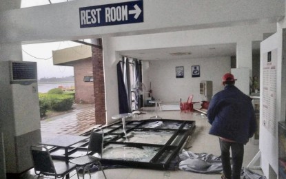 <p><strong>EGAY ONSLAUGHT</strong>.  Some airports in Northern Luzon sustained damage due to Typhoon Egay, the Civil Aviation Authority of the Philippines reported on Wednesday (July 26, 2023). Laoag International Airport's ceiling and doors (in photo) were partially damaged and required repairs. <em>(Photo courtesy of CAAP)</em></p>