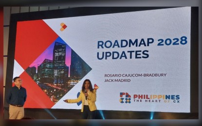 <p><strong>CUSTOMER EXPERIENCE SERVICE.</strong> Information Technology and Business Process Association of the Philippines (IBPAP) president and chief executive officer Jack Madrid (left) and Contact Center Association of the Philippines (CCAP) managing director Rosario Cajucom-Bradbury (right) discuss the industry roadmap of the sector for 2028 during the Contact Islands Conference at Dusit Thani Mactan in Lapu-Lapu City from July 26 to 28, 2023. The CCAP is bullish that the information technology and business process outsourcing (ITPO) sector will be able to achieve its target headcount despite the emergence of artificial intelligence.<em> (Courtesy of CCAP)</em></p>